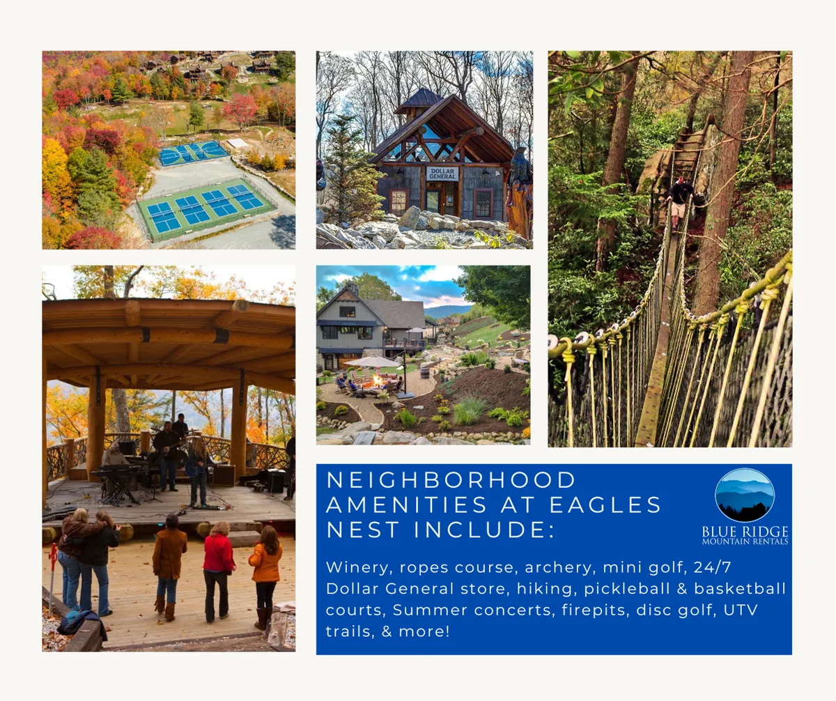 This vibrant exterior scene captures the heart of the resort community, featuring amenity areas such as a mini-golf course, playground spaces, and an open amphitheater with performers. Families and groups gather across lush lawns with a backdrop of natural landscape, hinting at the wide array of outdoor activities and communal events available.